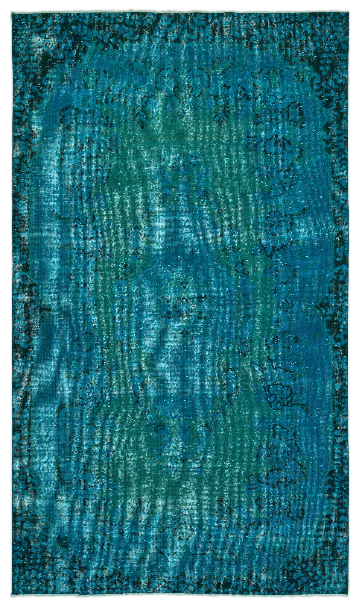 Turquoise  Over Dyed Vintage Rug 5&#39;9&#39;&#39; x 9&#39;8&#39;&#39; ft 174 x 294 cm