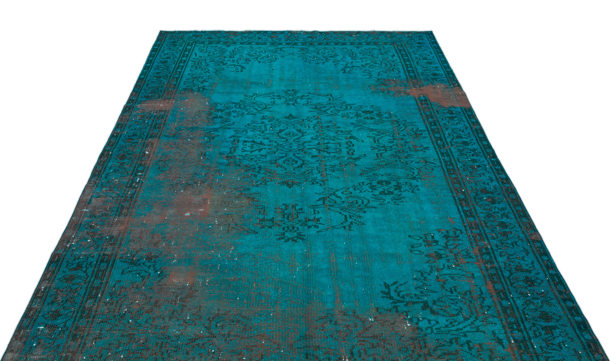 Turquoise  Over Dyed Vintage Rug 5&#39;9&#39;&#39; x 9&#39;3&#39;&#39; ft 175 x 282 cm