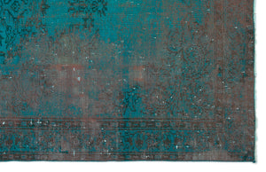 Turquoise  Over Dyed Vintage Rug 5'9'' x 9'3'' ft 175 x 282 cm