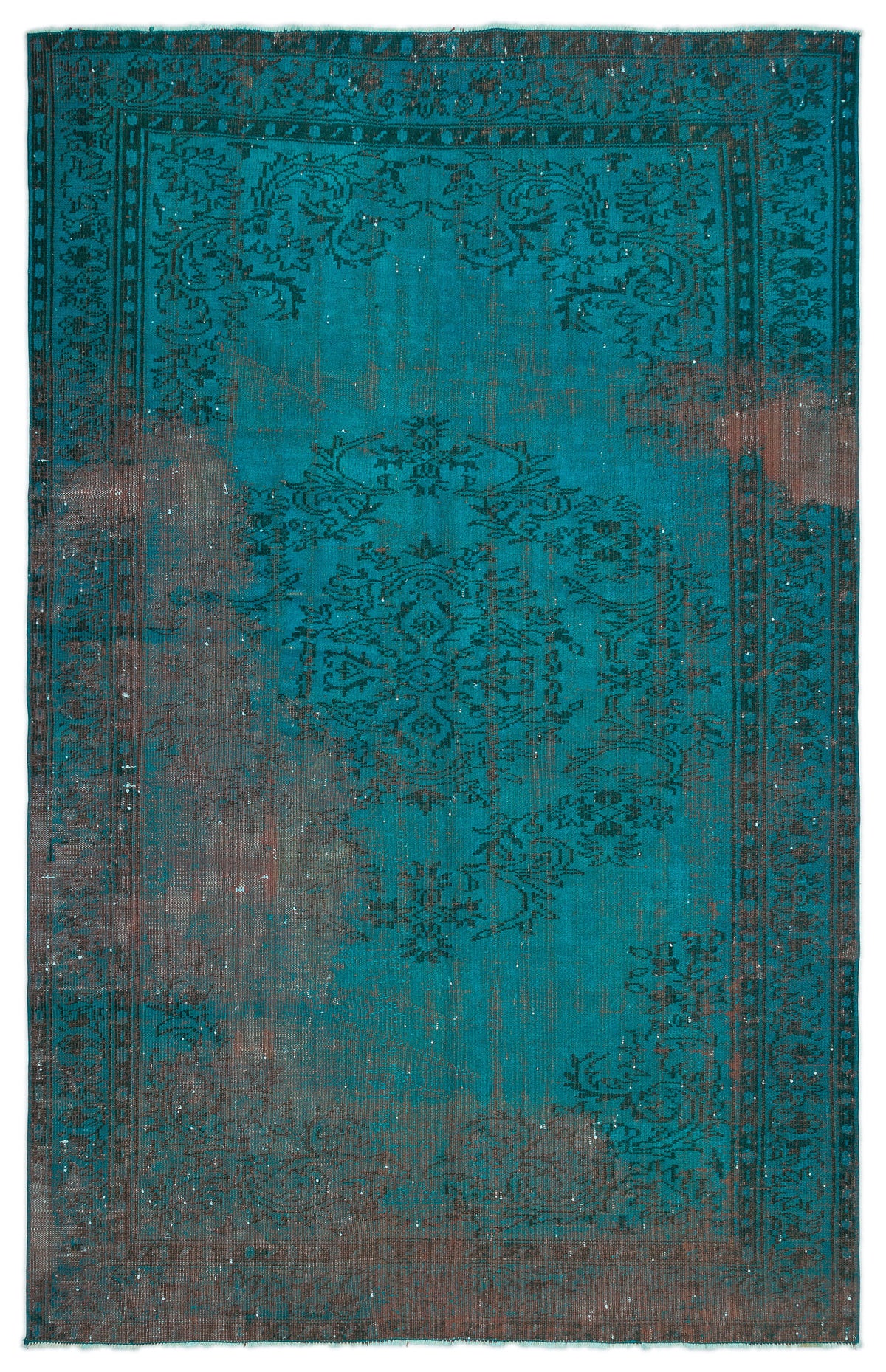 Turquoise  Over Dyed Vintage Rug 5&#39;9&#39;&#39; x 9&#39;3&#39;&#39; ft 175 x 282 cm