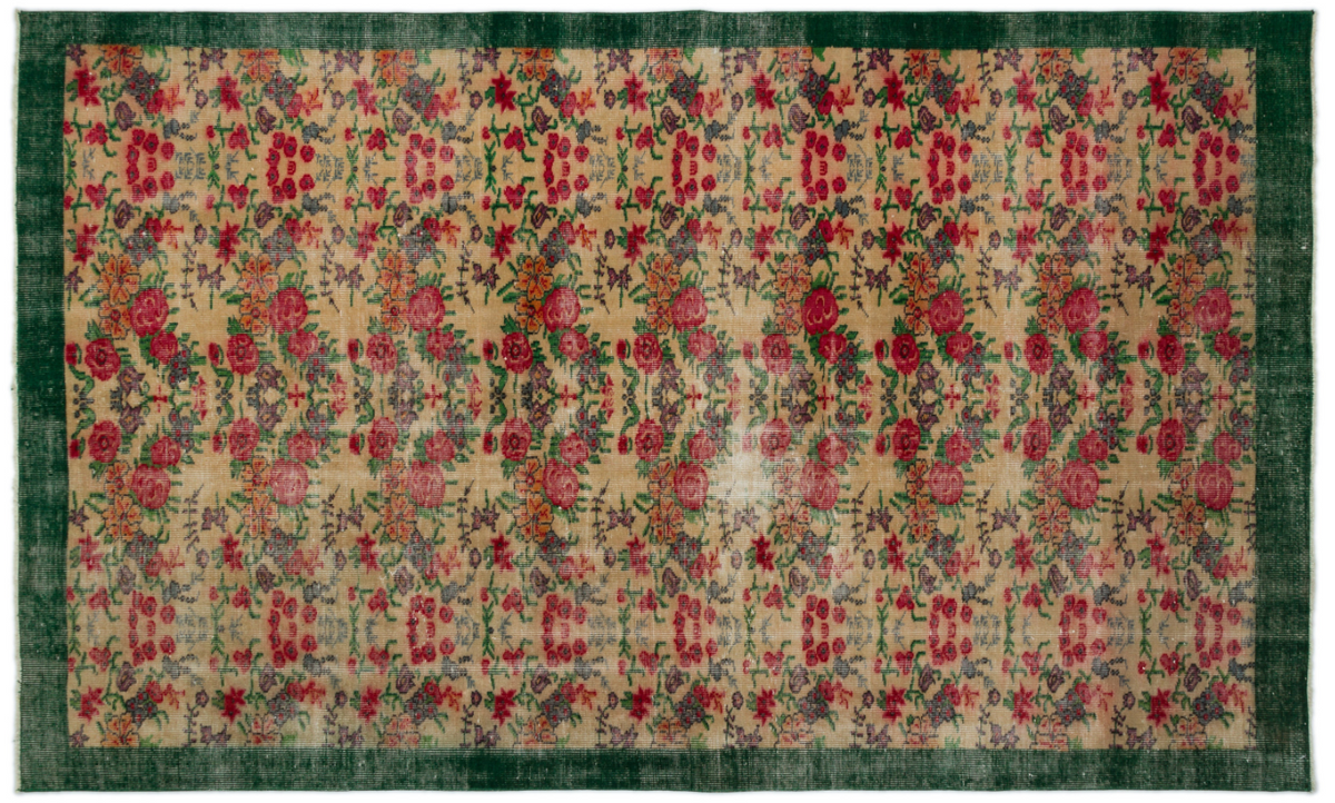 Retro Design Floral Over Dyed Vintage Rug 5&#39;11&#39;&#39; x 9&#39;10&#39;&#39; ft 180 x 300 cm