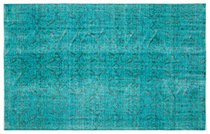 Turquoise  Over Dyed Vintage Rug 5'10'' x 9'3'' ft 178 x 282 cm