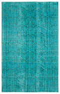 Turquoise  Over Dyed Vintage Rug 5'10'' x 9'3'' ft 178 x 282 cm