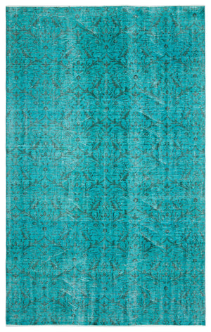 Turquoise  Over Dyed Vintage Rug 5'10'' x 9'3'' ft 178 x 282 cm