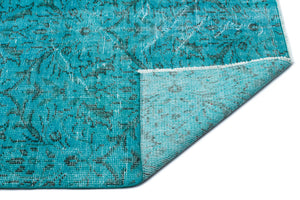 Turquoise  Over Dyed Vintage Rug 5'10'' x 9'3'' ft 178 x 282 cm