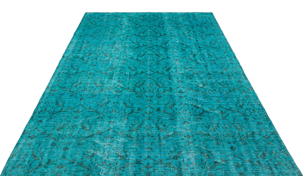 Turquoise  Over Dyed Vintage Rug 5'10'' x 9'3'' ft 178 x 282 cm