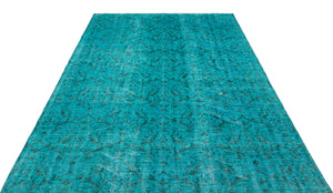 Turquoise  Over Dyed Vintage Rug 5'10'' x 9'3'' ft 178 x 282 cm