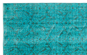 Turquoise  Over Dyed Vintage Rug 5'10'' x 9'3'' ft 178 x 282 cm