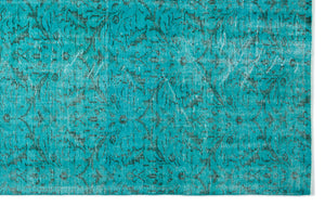 Turquoise  Over Dyed Vintage Rug 5'10'' x 9'3'' ft 178 x 282 cm