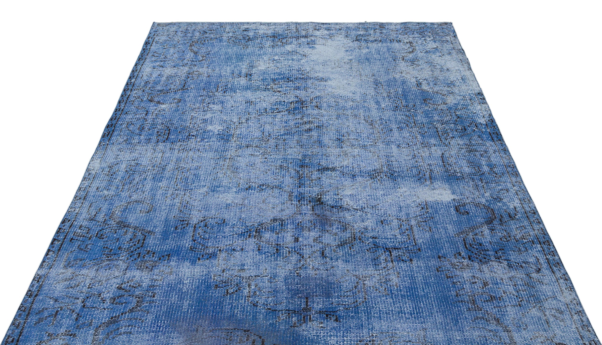 Blue Over Dyed Vintage Rug 5'5'' x 8'5'' ft 164 x 256 cm