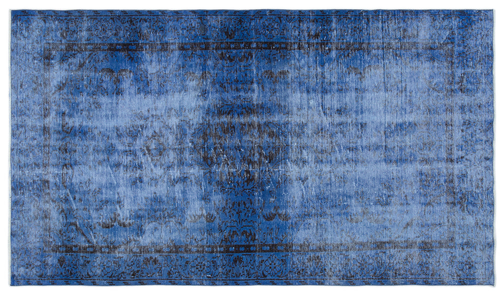 Blue Over Dyed Vintage Rug 5'2'' x 9'1'' ft 158 x 277 cm