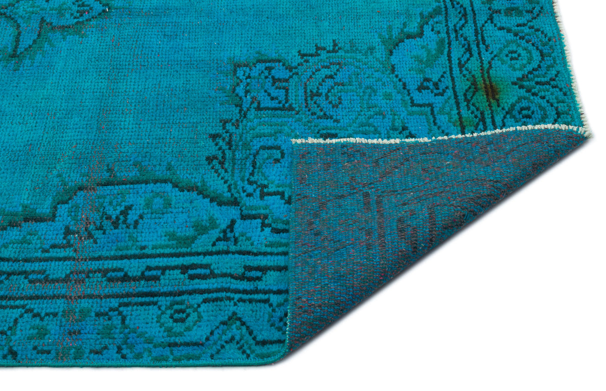 Turquoise  Over Dyed Vintage Rug 4&#39;12&#39;&#39; x 8&#39;10&#39;&#39; ft 152 x 270 cm