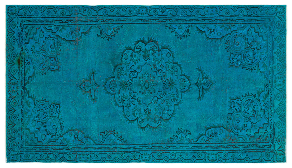 Turquoise  Over Dyed Vintage Rug 4&#39;12&#39;&#39; x 8&#39;10&#39;&#39; ft 152 x 270 cm