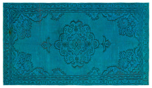 Turquoise  Over Dyed Vintage Rug 4'12'' x 8'10'' ft 152 x 270 cm