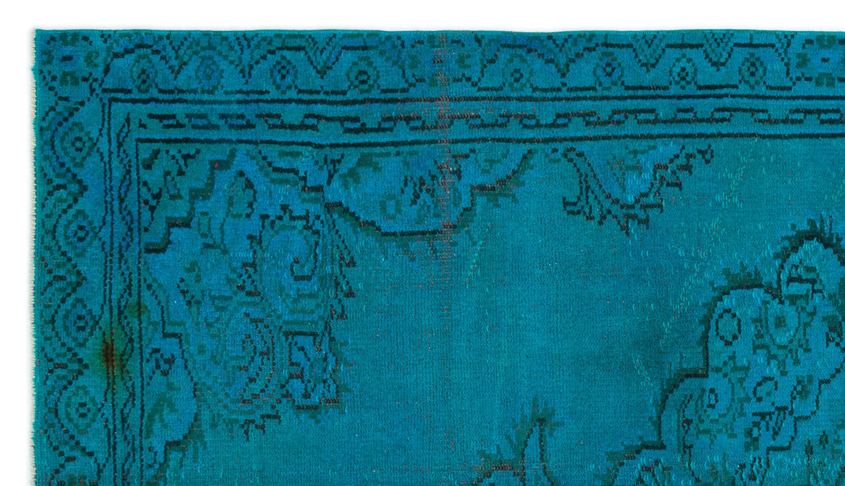 Turquoise  Over Dyed Vintage Rug 4&#39;12&#39;&#39; x 8&#39;10&#39;&#39; ft 152 x 270 cm