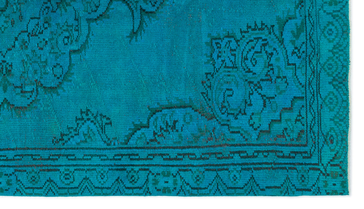 Turquoise  Over Dyed Vintage Rug 4&#39;12&#39;&#39; x 8&#39;10&#39;&#39; ft 152 x 270 cm