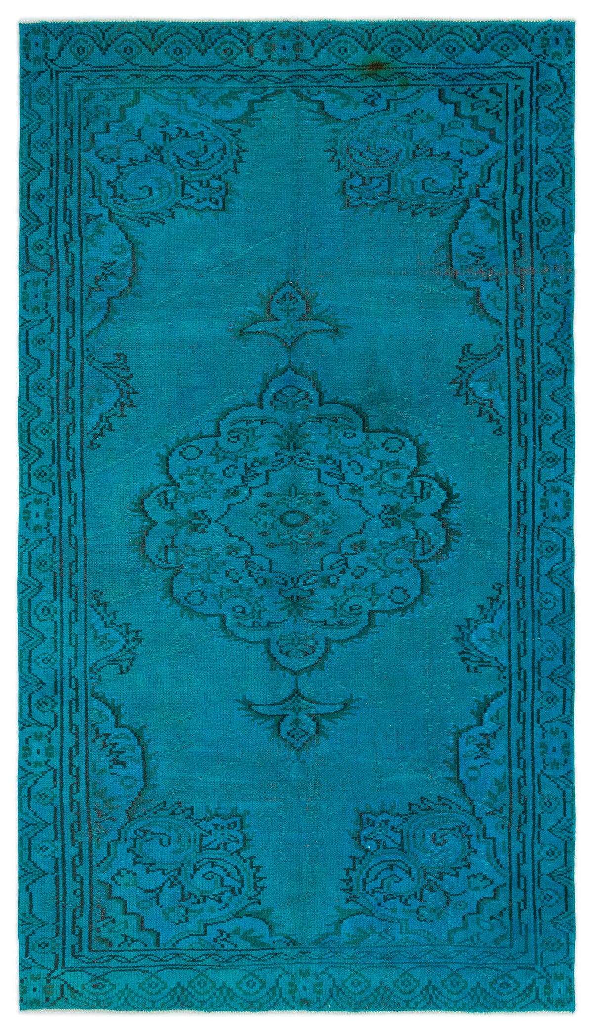 Turquoise  Over Dyed Vintage Rug 4&#39;12&#39;&#39; x 8&#39;10&#39;&#39; ft 152 x 270 cm