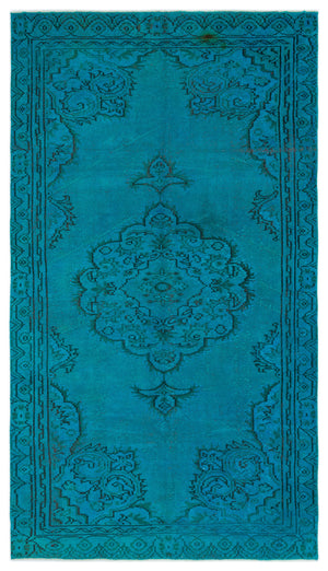 Turquoise  Over Dyed Vintage Rug 4'12'' x 8'10'' ft 152 x 270 cm