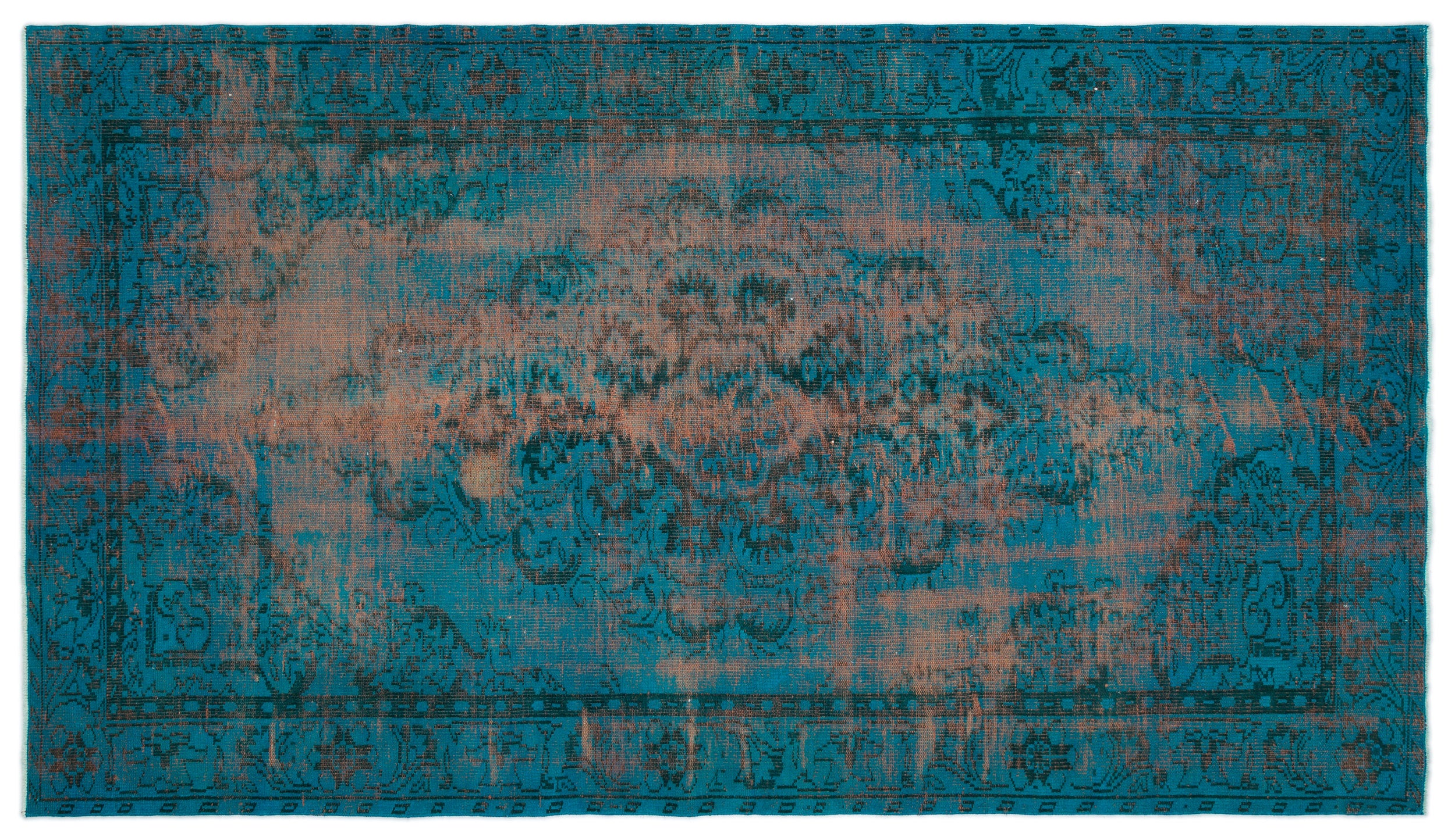 Turquoise  Over Dyed Vintage Rug 5'9'' x 10'0'' ft 174 x 306 cm