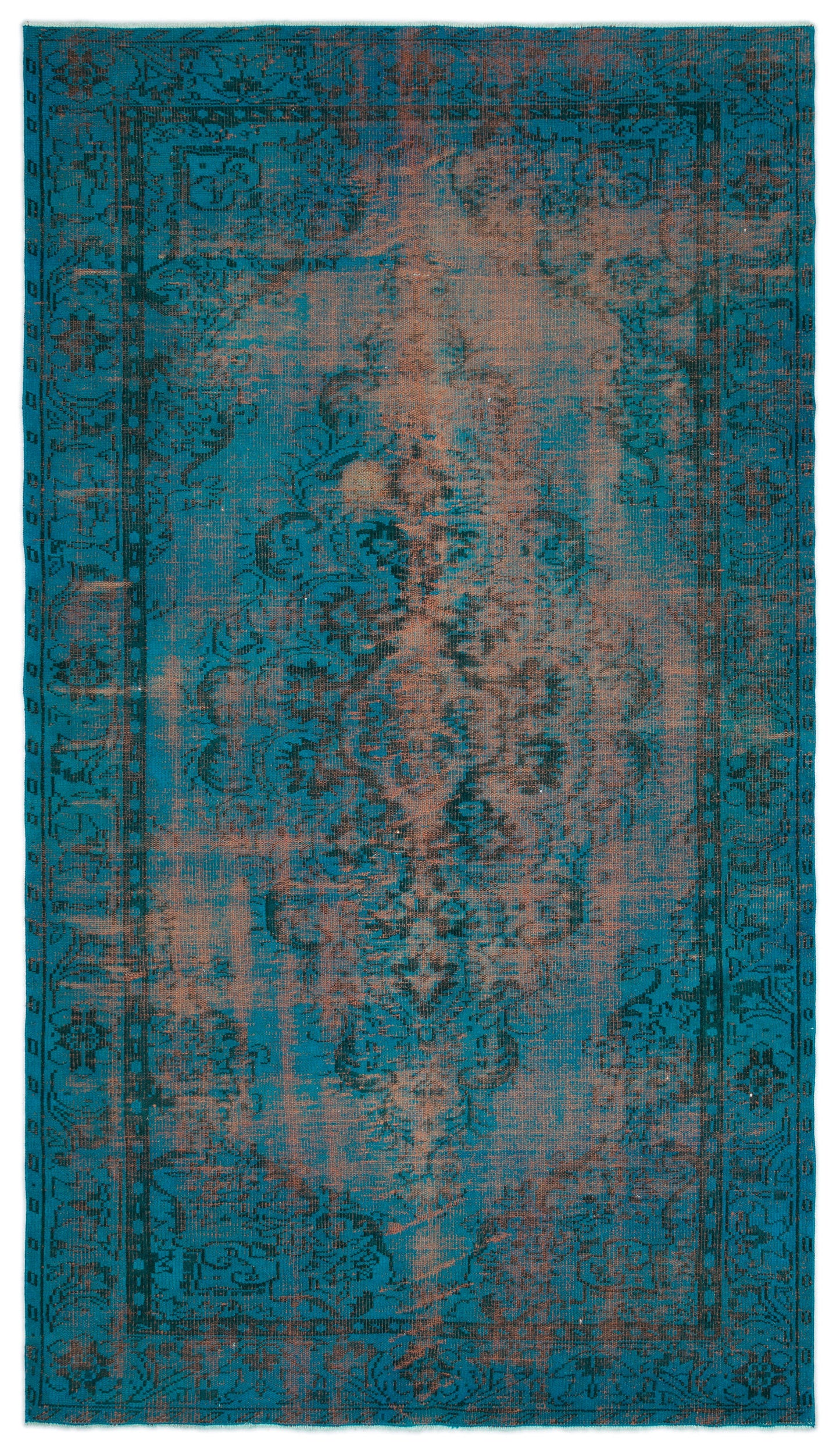 Turquoise  Over Dyed Vintage Rug 5'9'' x 10'0'' ft 174 x 306 cm