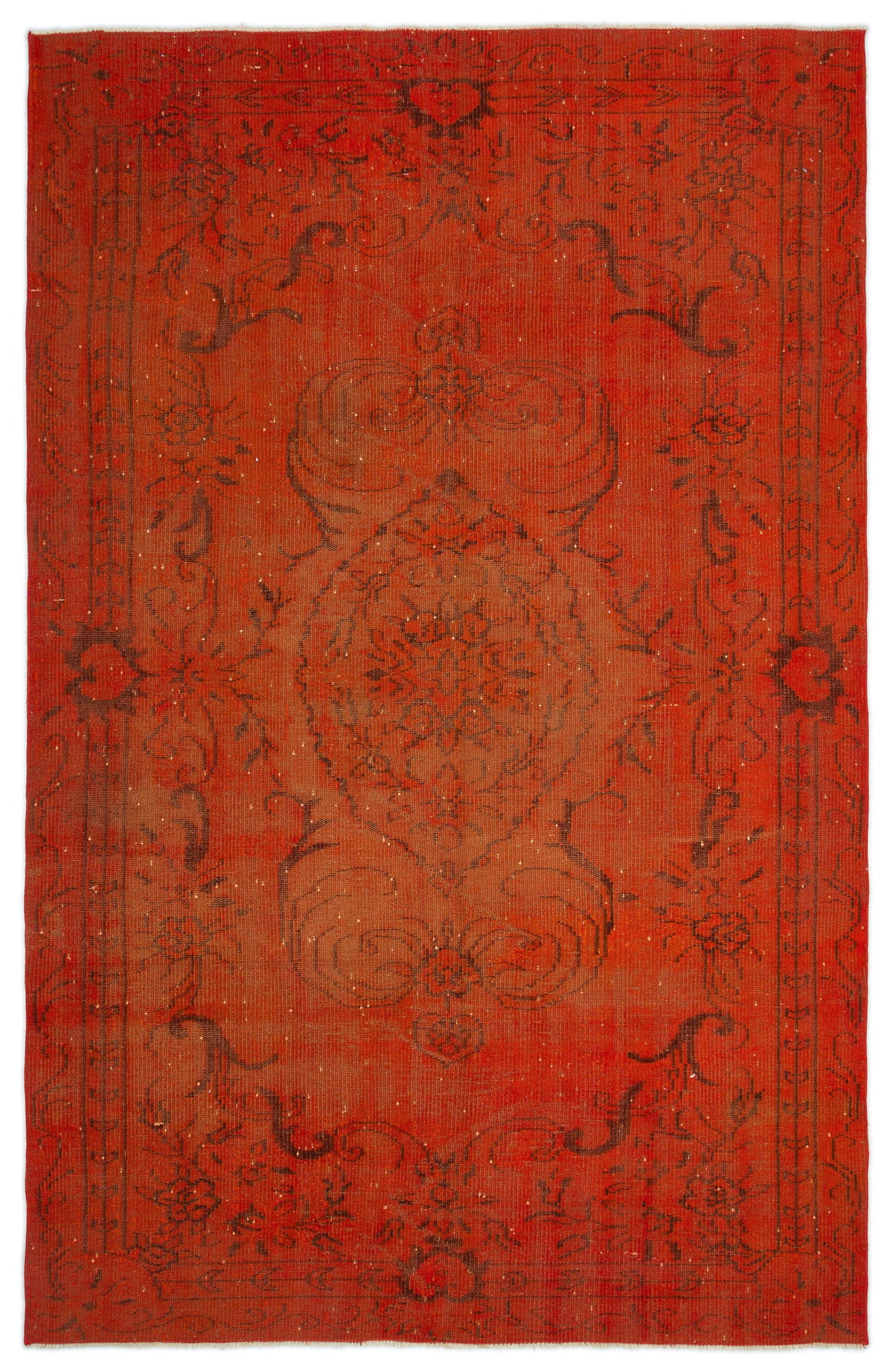 Orange Over Dyed Vintage Rug 5&#39;8&#39;&#39; x 8&#39;8&#39;&#39; ft 172 x 264 cm