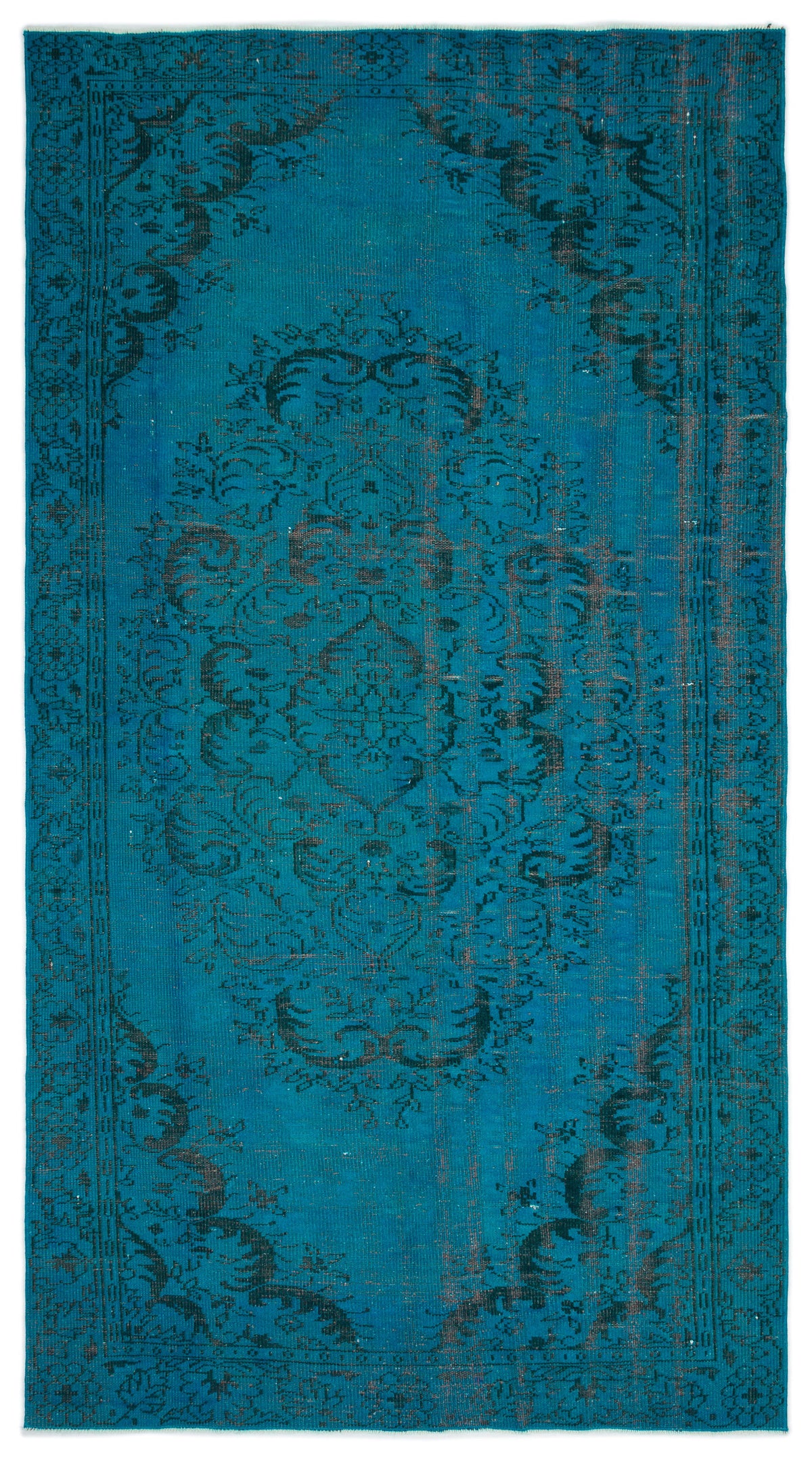 Turquoise  Over Dyed Vintage Rug 5&#39;4&#39;&#39; x 9&#39;9&#39;&#39; ft 163 x 298 cm