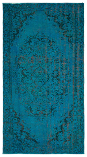 Turquoise  Over Dyed Vintage Rug 5'4'' x 9'9'' ft 163 x 298 cm