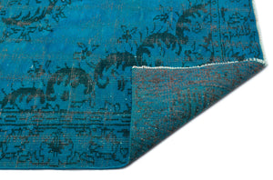 Turquoise  Over Dyed Vintage Rug 5'4'' x 9'9'' ft 163 x 298 cm
