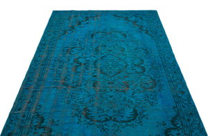 Turquoise  Over Dyed Vintage Rug 5'4'' x 9'9'' ft 163 x 298 cm