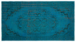 Turquoise  Over Dyed Vintage Rug 5'4'' x 9'9'' ft 163 x 298 cm