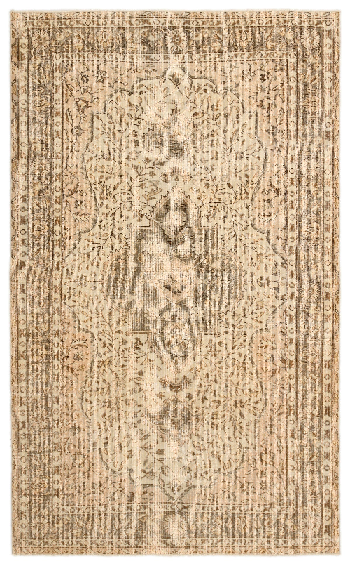 Beige Over Dyed Vintage Rug 5&#39;3&#39;&#39; x 8&#39;9&#39;&#39; ft 159 x 266 cm
