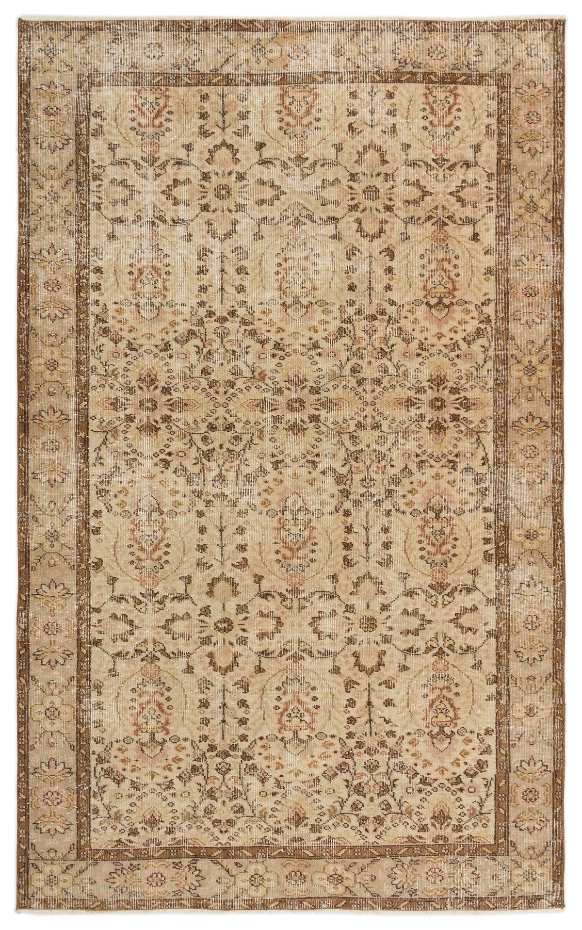 Beige Over Dyed Vintage Rug 5&#39;3&#39;&#39; x 8&#39;10&#39;&#39; ft 161 x 268 cm