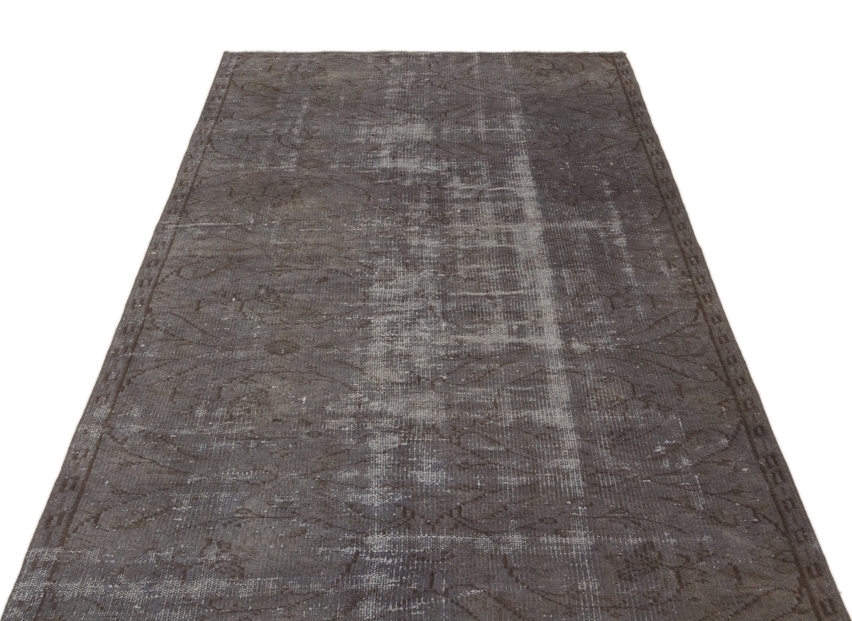 Gray Over Dyed Vintage Rug 4&#39;5&#39;&#39; x 7&#39;8&#39;&#39; ft 135 x 233 cm