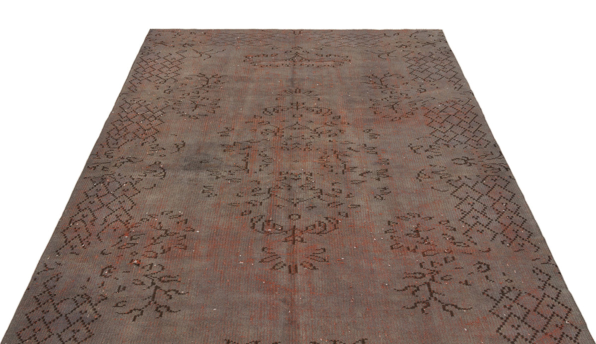 Brown Over Dyed Vintage Rug 5&#39;5&#39;&#39; x 8&#39;2&#39;&#39; ft 164 x 250 cm