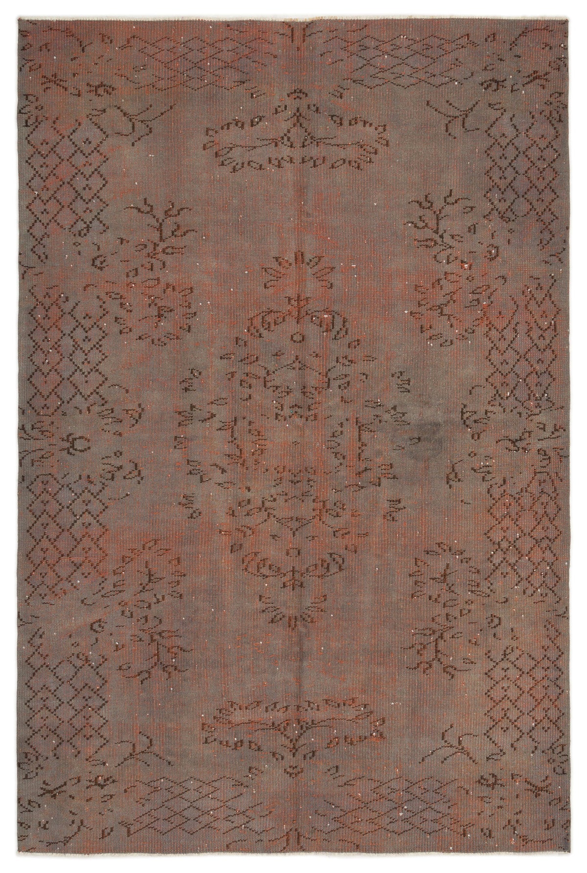 Brown Over Dyed Vintage Rug 5&#39;5&#39;&#39; x 8&#39;2&#39;&#39; ft 164 x 250 cm