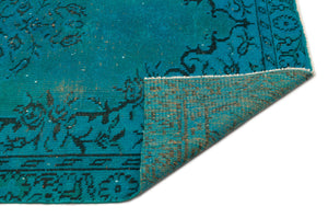 Turquoise  Over Dyed Vintage Rug 4'8'' x 8'6'' ft 143 x 258 cm
