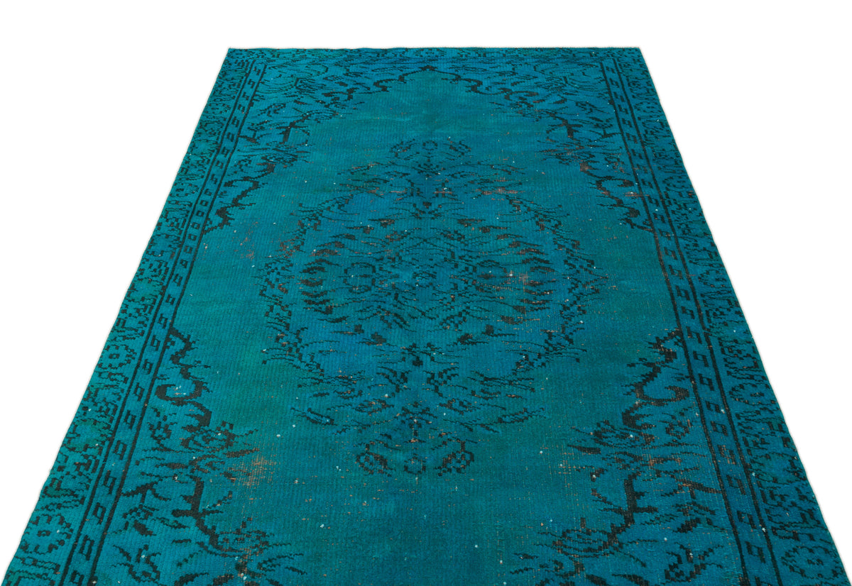 Turquoise  Over Dyed Vintage Rug 4&#39;8&#39;&#39; x 8&#39;6&#39;&#39; ft 143 x 258 cm