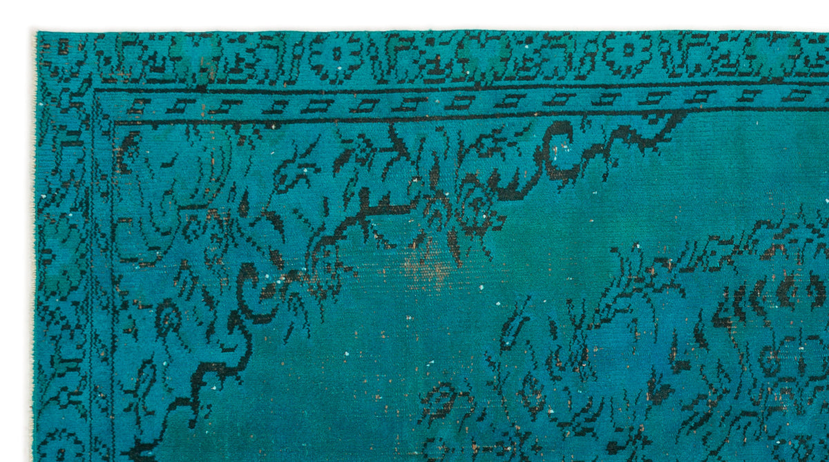 Traditional Design Turquoise Over Dyed Vintage Rug 4'8'' x 8'6'' ft 14 ...