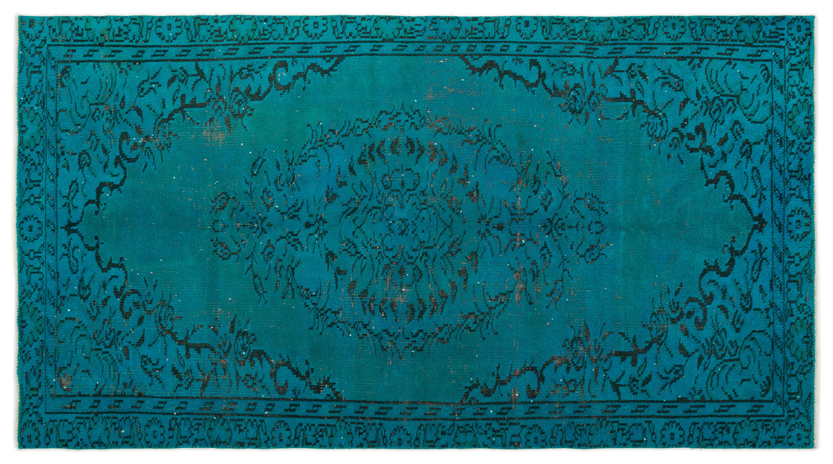 Turquoise  Over Dyed Vintage Rug 4&#39;8&#39;&#39; x 8&#39;6&#39;&#39; ft 143 x 258 cm