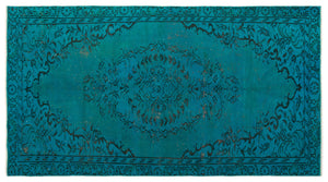 Turquoise  Over Dyed Vintage Rug 4'8'' x 8'6'' ft 143 x 258 cm