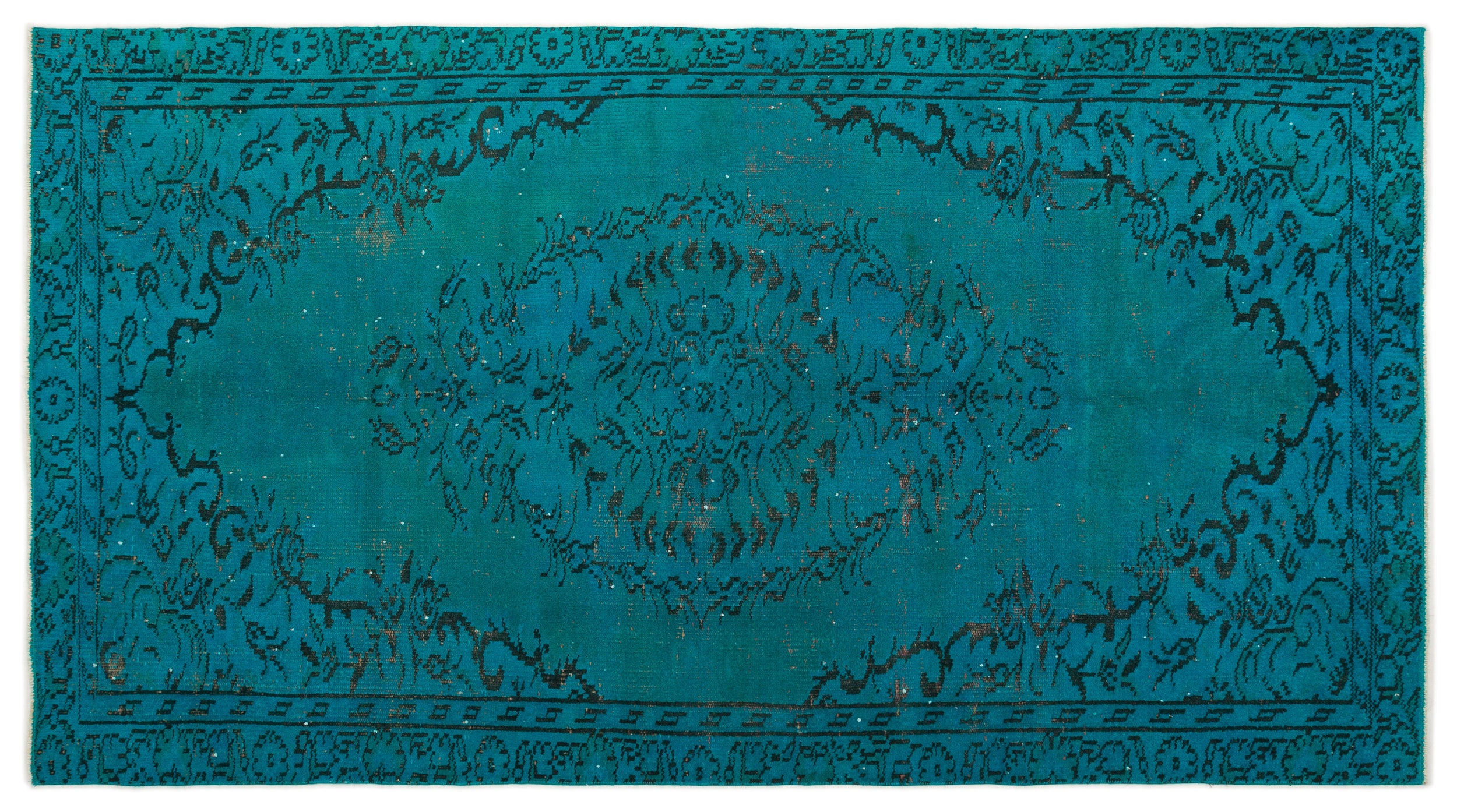 Traditional Design Turquoise Over Dyed Vintage Rug 4'8'' x 8'6'' ft 14 ...