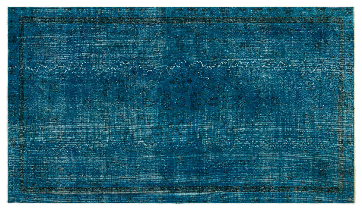 Turquoise  Over Dyed Vintage Rug 4&#39;9&#39;&#39; x 8&#39;2&#39;&#39; ft 144 x 250 cm