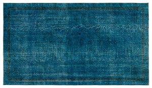 Turquoise  Over Dyed Vintage Rug 4'9'' x 8'2'' ft 144 x 250 cm