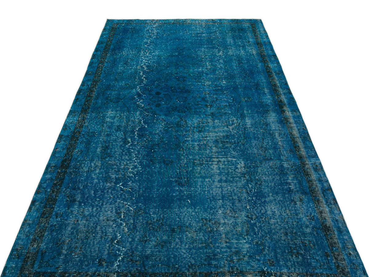 Turquoise  Over Dyed Vintage Rug 4&#39;9&#39;&#39; x 8&#39;2&#39;&#39; ft 144 x 250 cm
