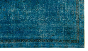 Turquoise  Over Dyed Vintage Rug 4'9'' x 8'2'' ft 144 x 250 cm