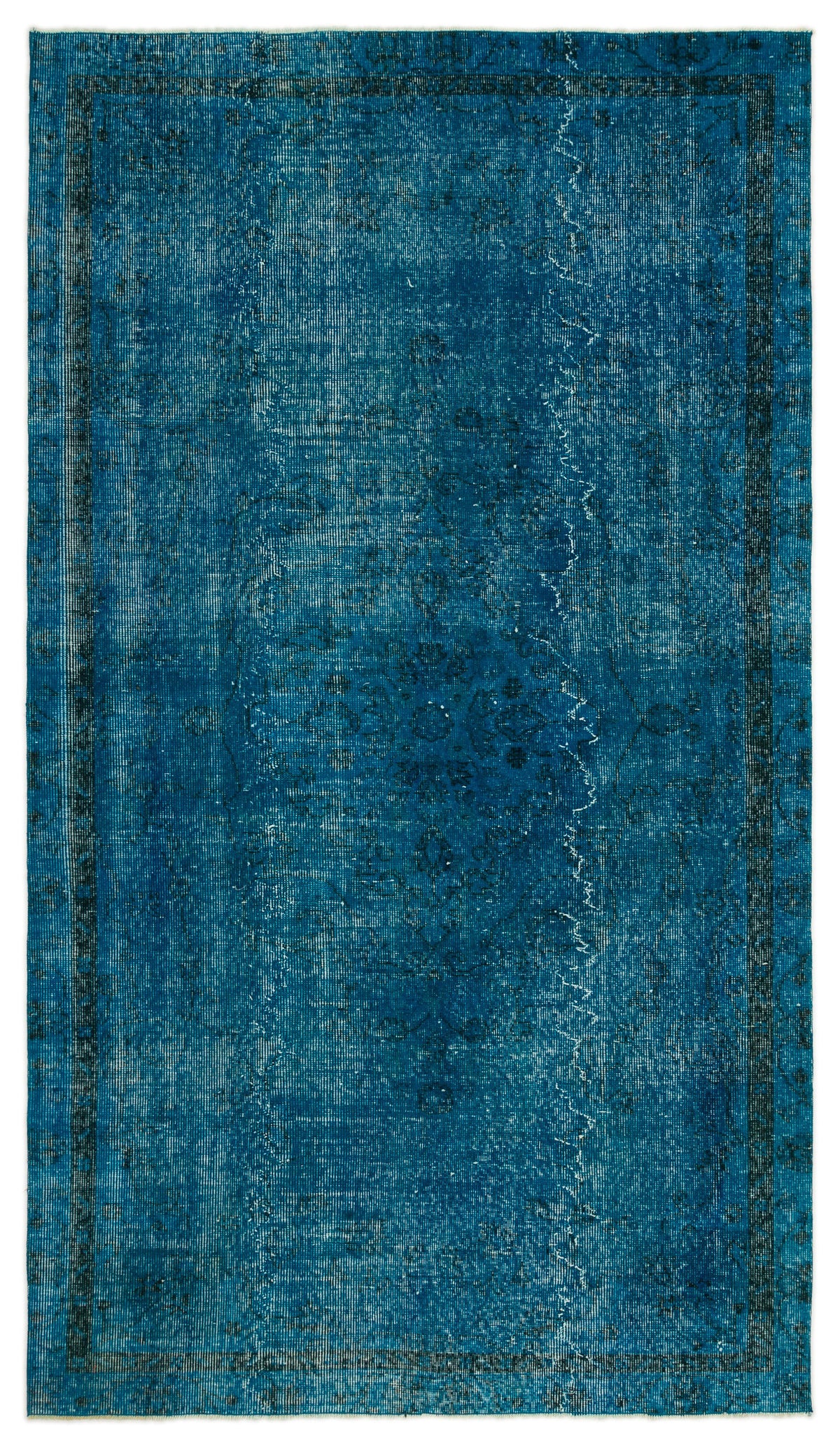 Turquoise  Over Dyed Vintage Rug 4&#39;9&#39;&#39; x 8&#39;2&#39;&#39; ft 144 x 250 cm