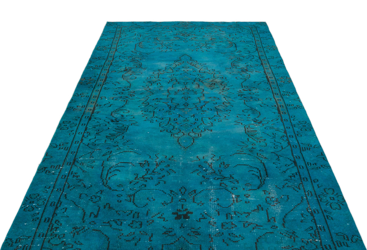 Turquoise  Over Dyed Vintage Rug 5&#39;5&#39;&#39; x 9&#39;6&#39;&#39; ft 166 x 290 cm