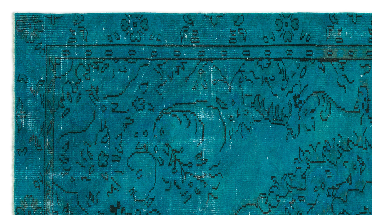 Traditional Design Turquoise Over Dyed Vintage Rug 5'5'' x 9'6'' ft 16 ...