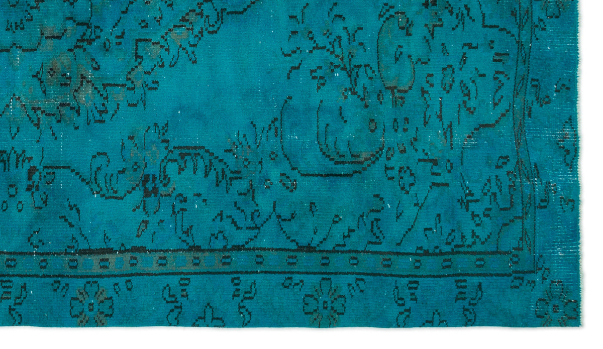 Turquoise  Over Dyed Vintage Rug 5&#39;5&#39;&#39; x 9&#39;6&#39;&#39; ft 166 x 290 cm