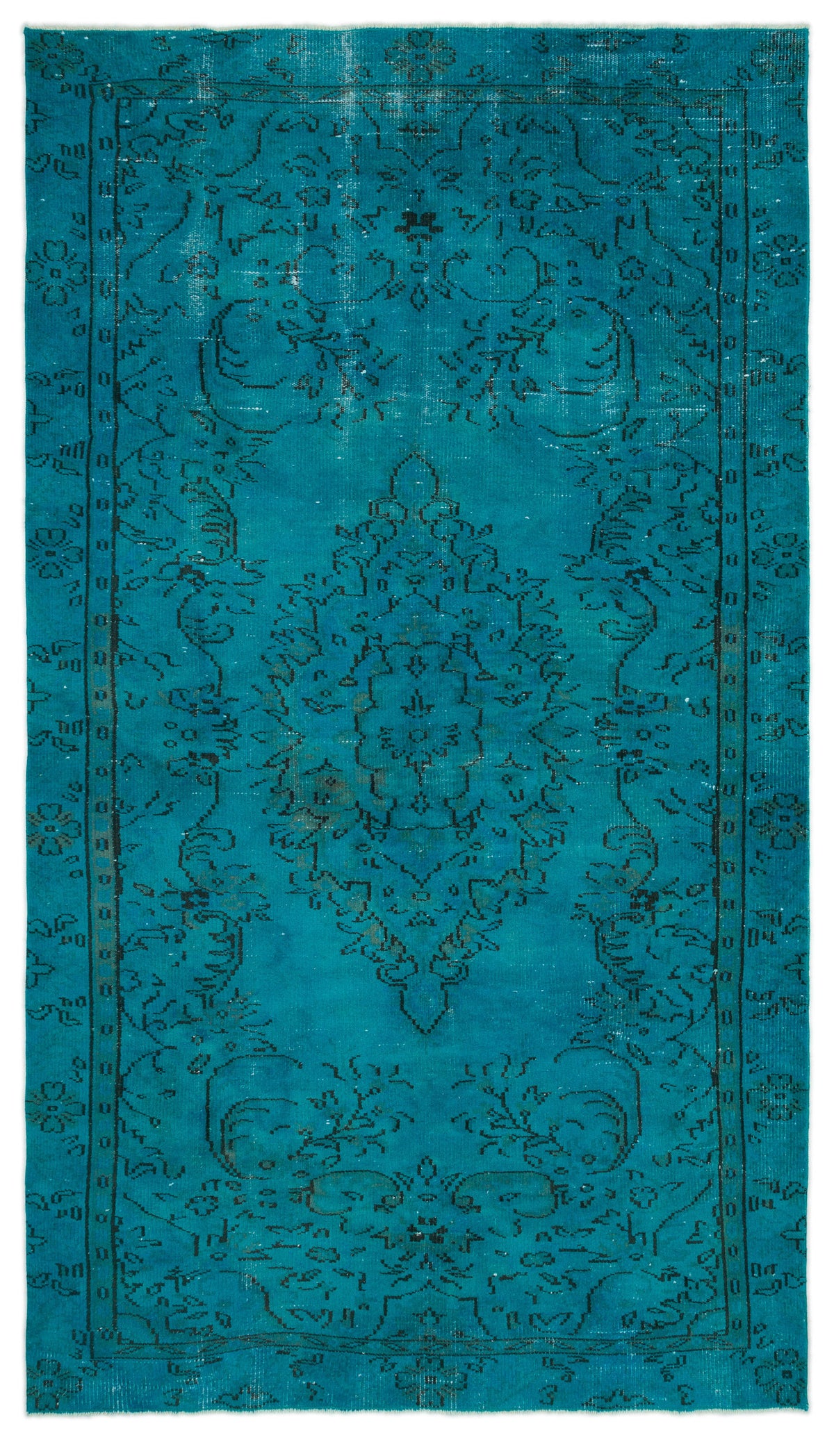 Turquoise  Over Dyed Vintage Rug 5&#39;5&#39;&#39; x 9&#39;6&#39;&#39; ft 166 x 290 cm